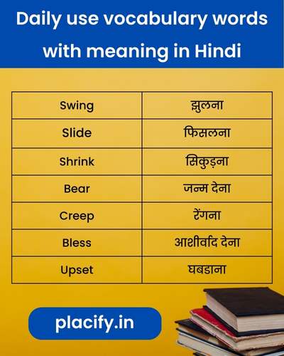 Daily use vocabulary words with meaning in Hindi
